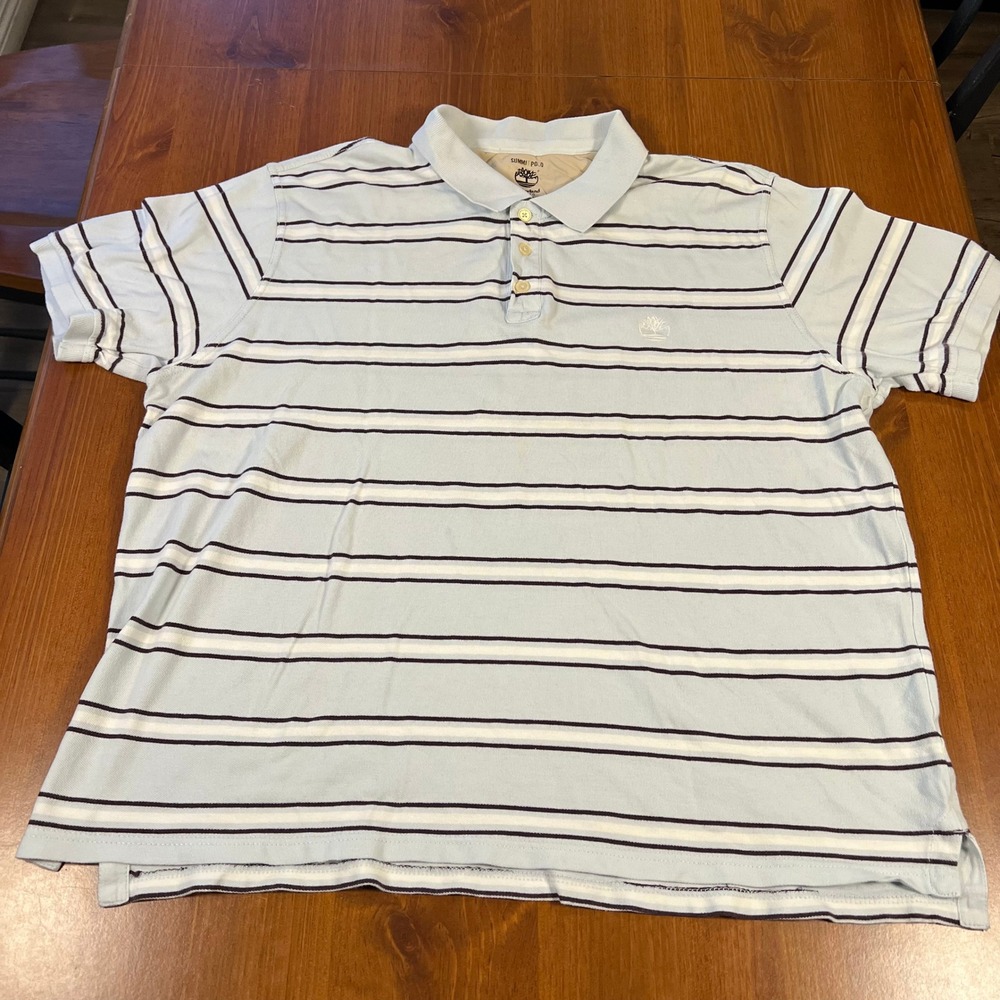 Timberland Summits Striped Polo Shirt Mens "Short‎ 2XL" Beige Blue White Casual